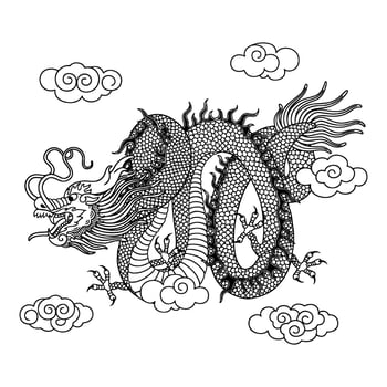 Hand Drawn Chinese Dragon Line Art Illustration vector