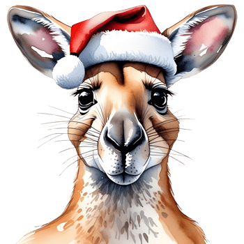 Festive Watercolor Art of a Kangaroo Wearing a Santa Hat for Christmas. AI Generative png