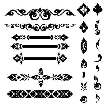 Thai Art Motif and Other Artistic Components are Included into the Decorative Silhouettes vector