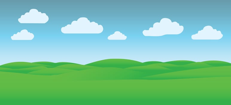 illustration of a landscape with sky clouds over fields meadows spring concept vector