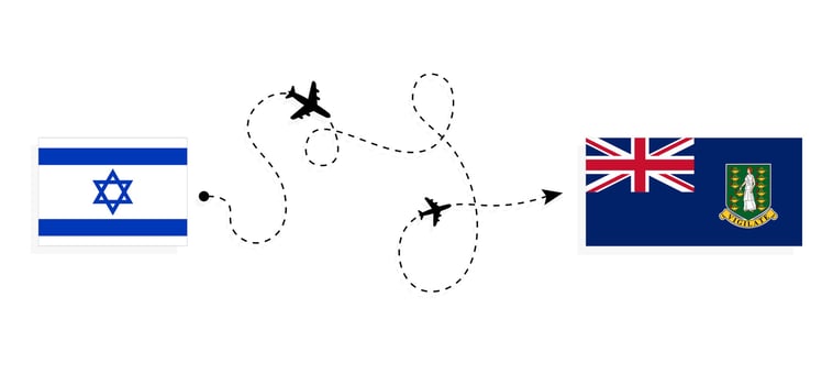 Flight and travel from Israel to British Virgin Islands by passenger airplane Travel concept vector