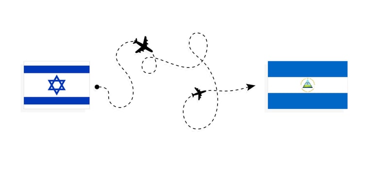 Flight and travel from Israel to Nicaragua by passenger airplane Travel concept vector