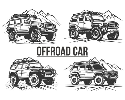 Vector off-road adventure car illustration isolated on white background.Extreme off-road vehicle suv on mountain
