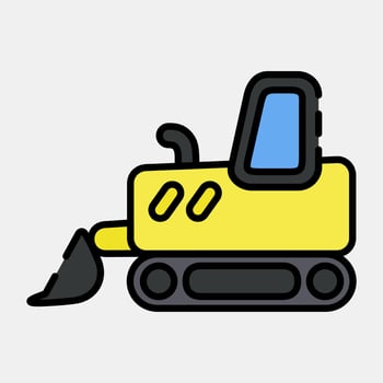 Icon bulldozer with track. Heavy equipment elements. Icons in filled line style. Good for prints, posters, logo, infographics, etc. vector