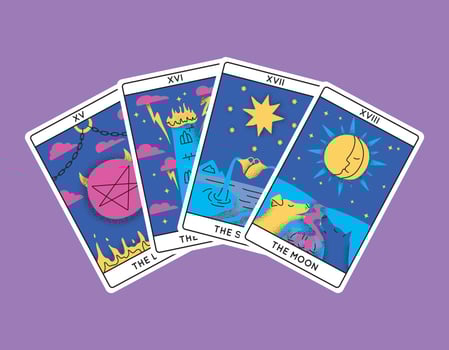 Cartoon Color Magical Tarot Cards Major Arcana Set Semicircle. Vector