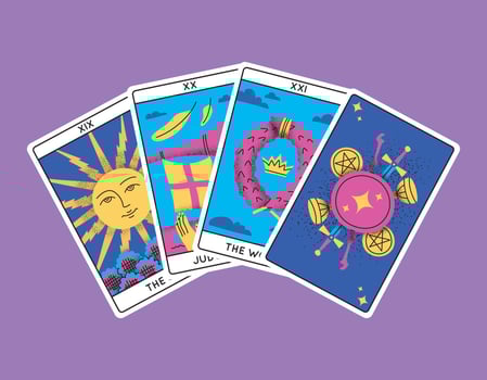 Cartoon Color Magical Tarot Cards Major Arcana Set Semicircle. Vector