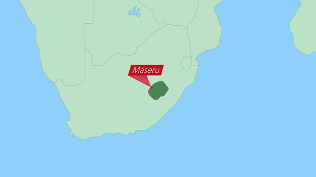 Map of Lesotho with pin of country capital. vector