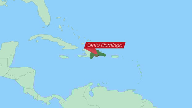 Map of Dominican Republic with pin of country capital. vector