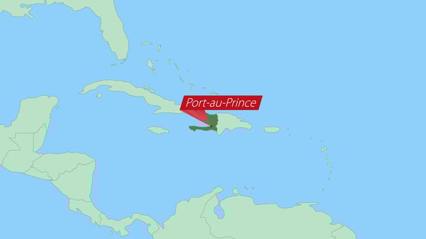 Map of Haiti with pin of country capital. vector