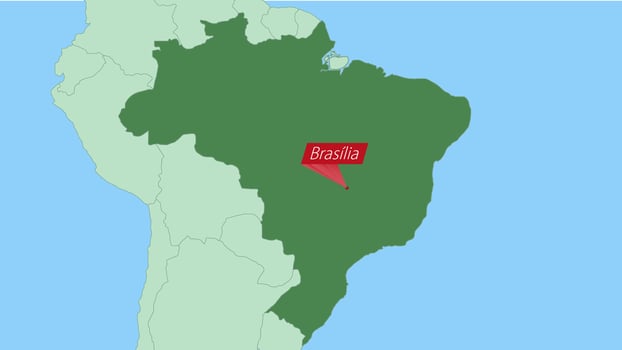 Map of Brazil with pin of country capital. vector