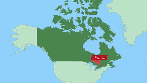 Map of Canada with pin of country capital. vector