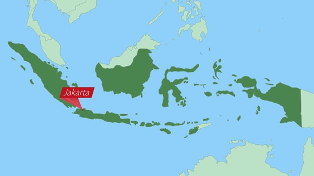 Map of Indonesia with pin of country capital. vector