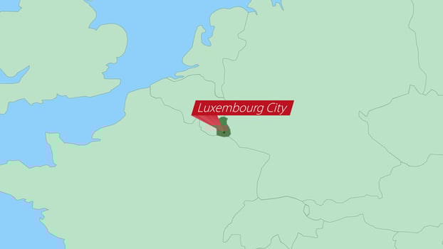 Map of Luxembourg with pin of country capital. vector