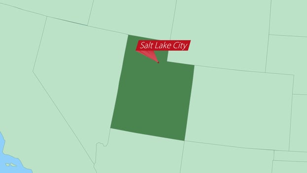 Map of Utah with pin of country capital. vector