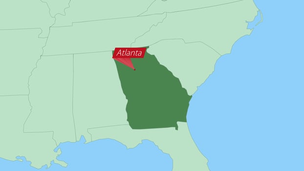Map of Georgia with pin of country capital. vector
