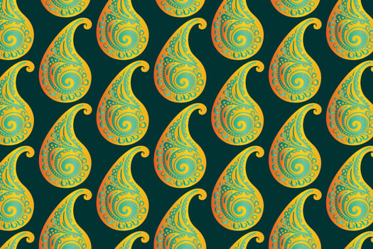 Vibrant Orange and Green Paisley Pattern Arranged Diagonally on Dark Background vector