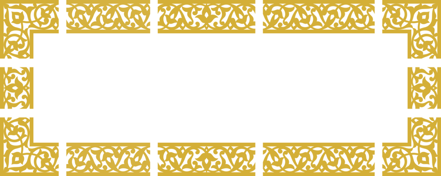 Set of gold border ornaments consisting of main, middle and corner ornaments, PNG illustration with transparent background.