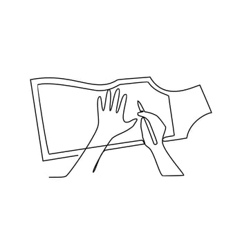 One continuous line drawing of clothing factory working activity with white background. clothing factory working activity design in simple linear style. clothing factory working people design concept vector