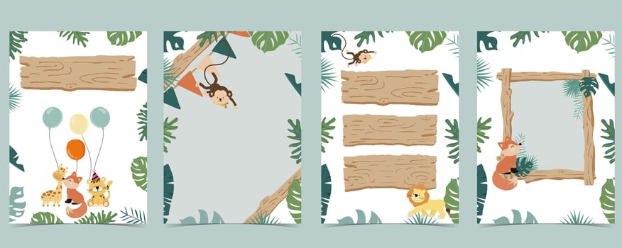 Wood frame collection of safari background set.Editable vector illustration for birthday invitation,postcard and sticker