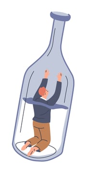 Alcohol addiction and habit, alcoholic in bottle vector