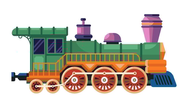 Retro steam train, vintage locomotive transport vector