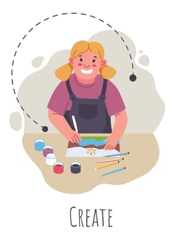 Kid with down syndrome creating art and drawing vector