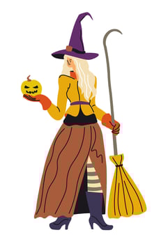Witch Halloween costume, character look personage vector