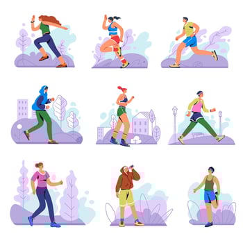 People running and jogging, sports cardio workout vector