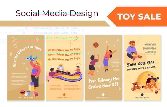 Social media set with kid store special offer vector