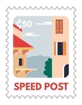 Speed post, postcard or mark with city scenery vector