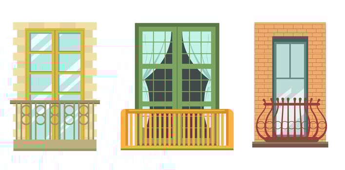 Balconies facade elements, exterior of houses vector