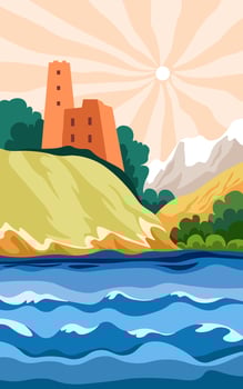 Landscape of rural area with landmark and sea vector