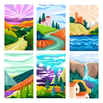 Landscape with waterfall, forest and mountains vector