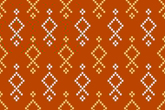 Orange vintages cross stitch traditional ethnic pattern paisley flower Ikat background abstract Aztec African Indonesian Indian seamless pattern for fabric print cloth dress carpet curtains and sarong vector