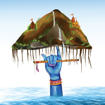 Indian religious festival happy govardhan puja hindu festival card background vector