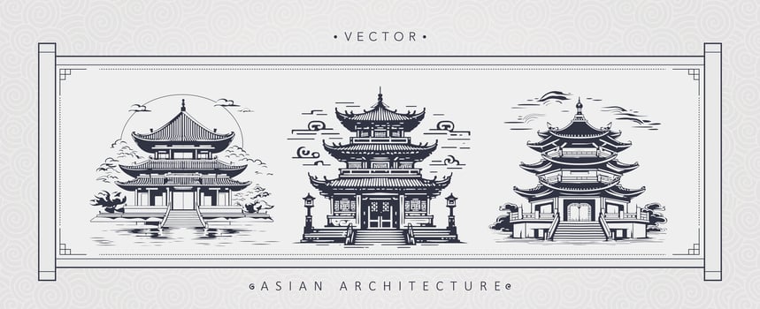 Chinese ancient architecture tower art vector