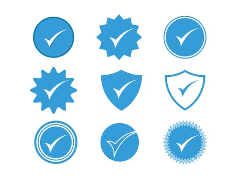Set of blue check mark badge icons. Profile verification icons vector