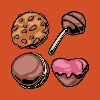 Retro dessert character. Cute cartoon mascot sweets, smile walking sweet food vector