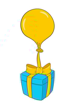 Blue gift box with yellow ribbon and balloon vector