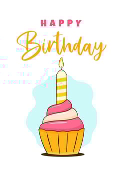 Birthday card. Happy Birthday lettering and cupcake with candle vector