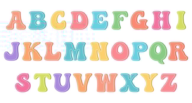 Set of English letters in retro style, alphabet. Children's design. Design elements, print, vector