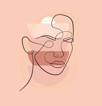 Female abstract face portrait drawing of a female face in a minimalist line style vector