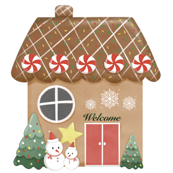 Gingerbread house with snowman and candies decoration clipart png