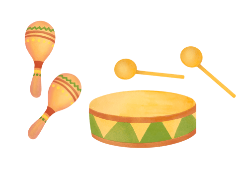 Mexican Musical instrument maracas and drums with percussion sticks. holiday attribute, maracas festive card, traditional Latin music. clipart watercolor illustration on transparent background png
