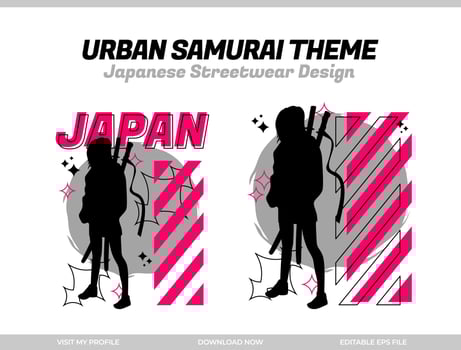 urban samurai. Samurai vector silhouette for design t-shirt concept. Japanese streetwear t-shirt design. silhouette for Japanese theme. samurai streetwear t-shirt. cyberpunk theme samurai.