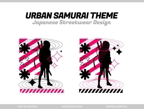 urban samurai. Samurai vector silhouette for design t-shirt concept. Japanese streetwear t-shirt design. silhouette for Japanese theme. samurai streetwear t-shirt. cyberpunk theme samurai.