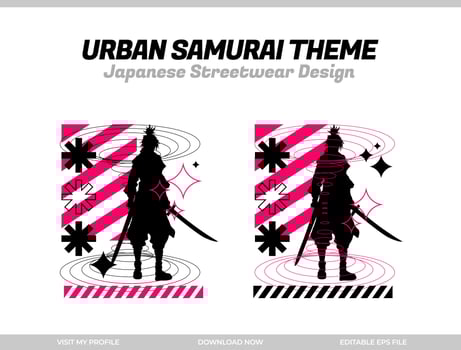 urban samurai. Samurai vector silhouette for design t-shirt concept. Japanese streetwear t-shirt design. silhouette for Japanese theme. samurai streetwear t-shirt. cyberpunk theme samurai.
