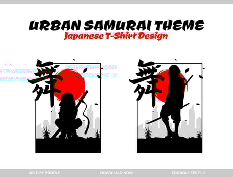urban samurai tshirt design. Japanese theme tshirt design. silhouette japan samurai vector for design t shirt concept. silhouette samurai. Japanese t-shirt design.