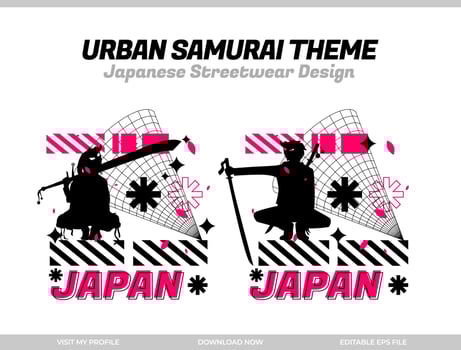 urban samurai. Samurai vector silhouette for design t-shirt concept. Japanese streetwear t-shirt design. silhouette for Japanese theme. samurai streetwear t-shirt. cyberpunk theme samurai.