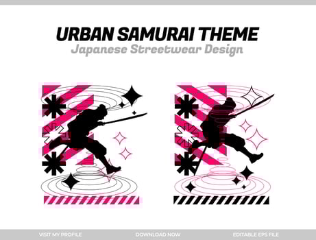 urban samurai. Samurai vector silhouette for design t-shirt concept. Japanese streetwear t-shirt design. silhouette for Japanese theme. samurai streetwear t-shirt. cyberpunk theme samurai.
